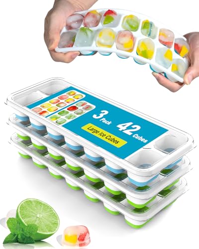 Classic 3 Pack Ice Cube Trays with Lid for Freezer, bendable Kit