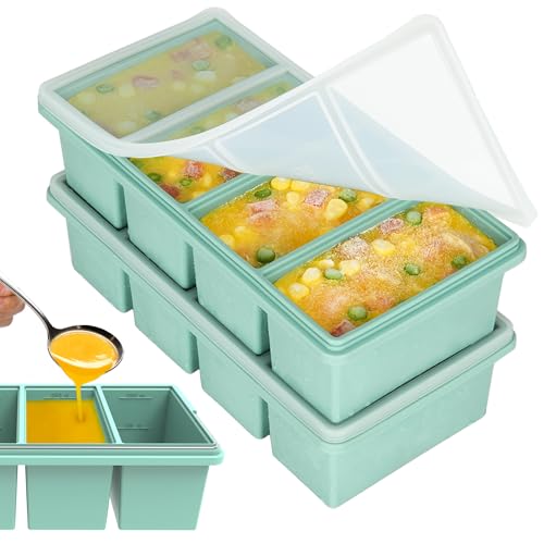 upgraded Silicone Freezer Trays with Lids, 1-Cup Soup Container Style Set