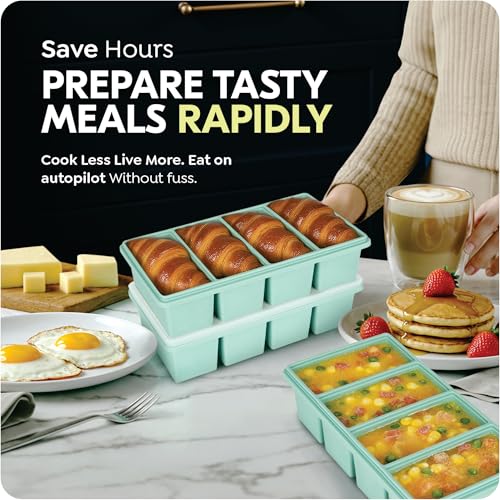upgraded Silicone Freezer Trays with Lids, 1-Cup Soup Container Style Set